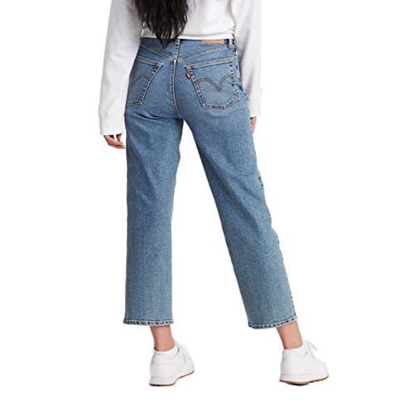 Levi's Ribcage Straight Ankle Jeans Mind Your Own Finish Medium Indigo - Picture 3 of 10